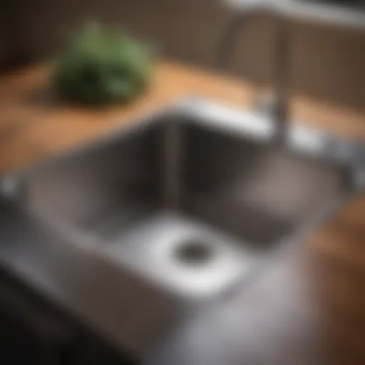 Close-up of a pristine stainless steel sink reflecting light