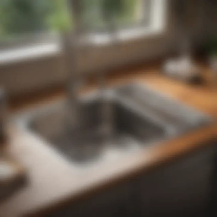 A stainless steel sink with a protective mat and dish drying rack