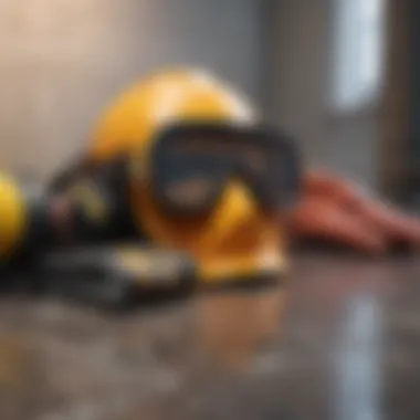 Safety gear including goggles and gloves for tile removal