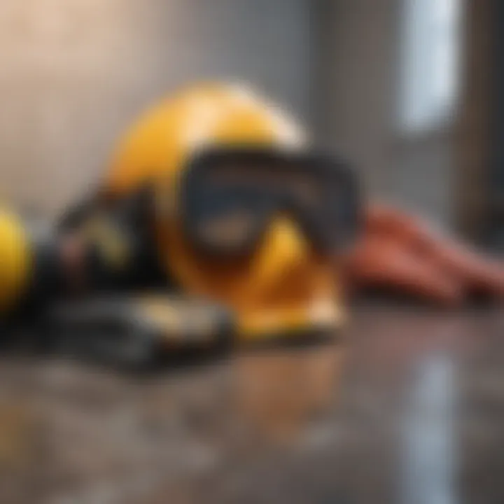 Safety gear including goggles and gloves for tile removal