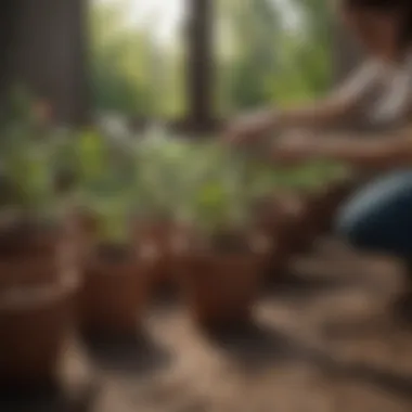 Well-organized pots with rich, earthy soil ready for planting