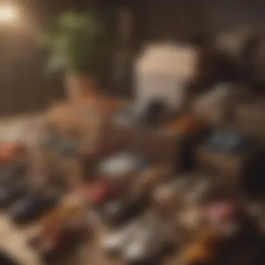 Different types of shoe boxes displayed on a table