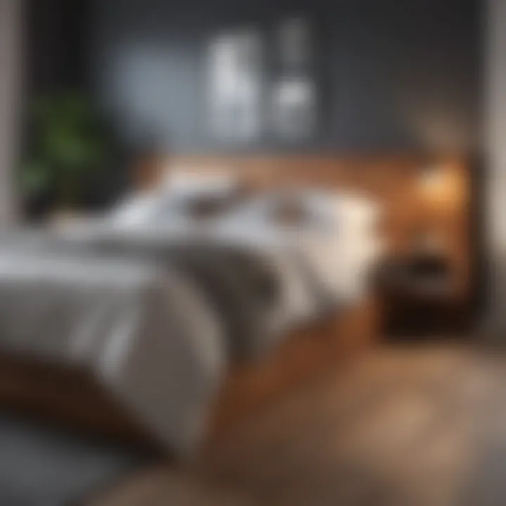 Minimalistic above bed frame with integrated storage