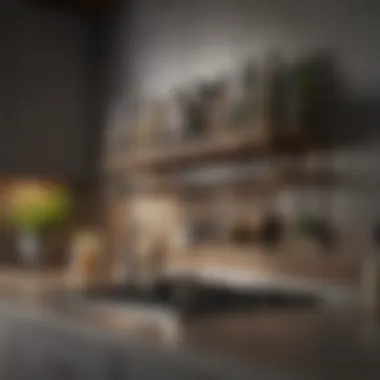 Modern Kitchen Aesthetic Contemporary kitchen featuring a stylish spice rack above the stove