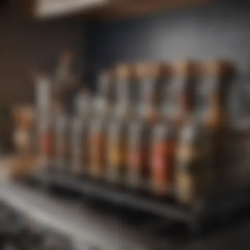 Elegant above stove spice rack showcasing various spice containers