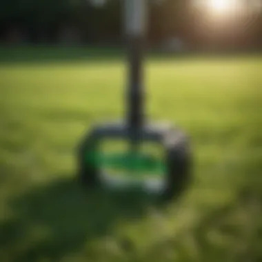 Aeration tool in action on lush green lawn