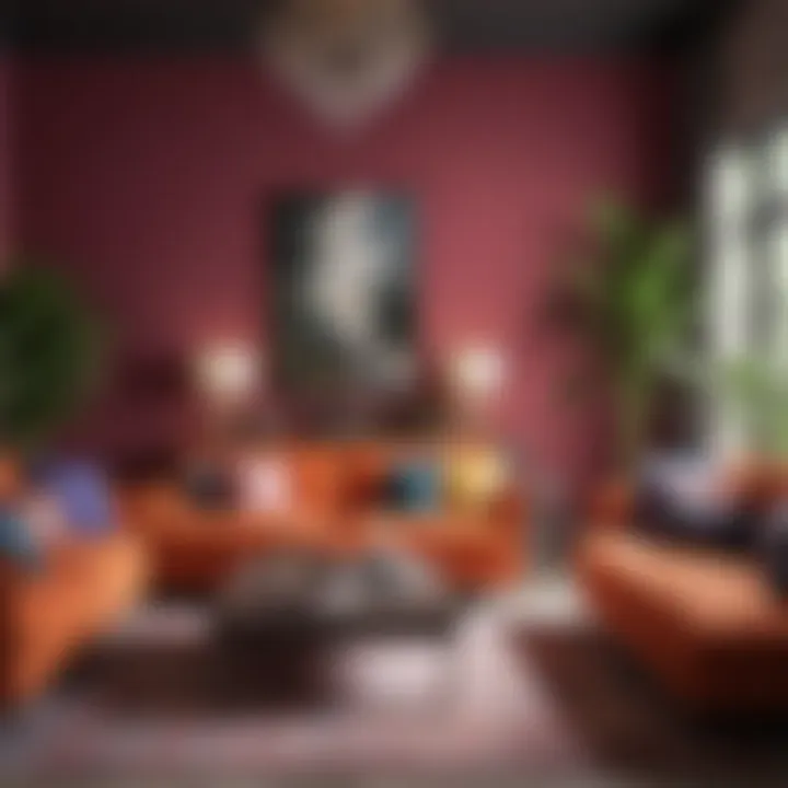Vibrant living room with bold colors and budget-friendly decorative elements.