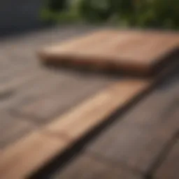 A detailed view of various decking materials including wood and composite options