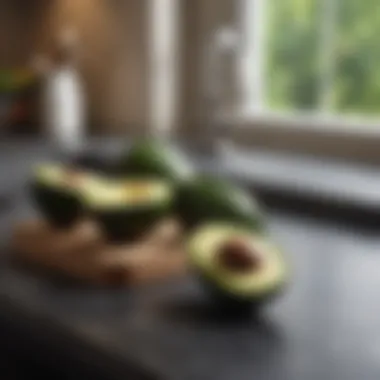 Freshly ripened avocados resting on a countertop