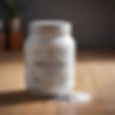 A close-up of baking soda in a decorative jar, symbolizing an eco-friendly cleaning alternative.