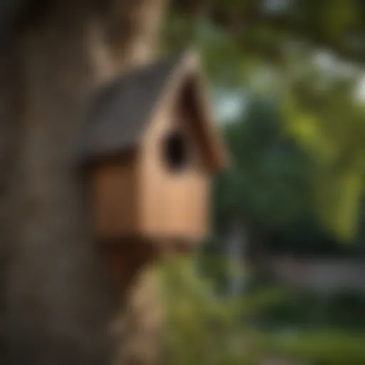 A beautifully crafted bat house mounted on a tree