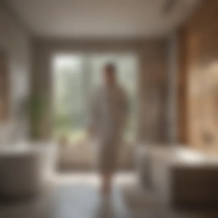 A cozy bathrobe set in a serene bathroom environment