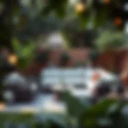 Stylish outdoor sectional arrangement in a garden