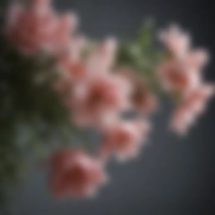 Close-up of delicate shade flowers in a hanging arrangement