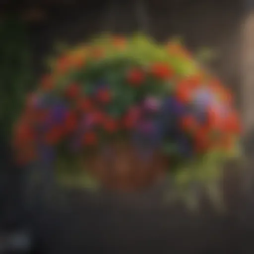 Vibrant hanging basket filled with shade-loving flowers