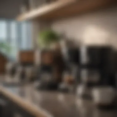 An array of coffee makers displayed on a kitchen counter