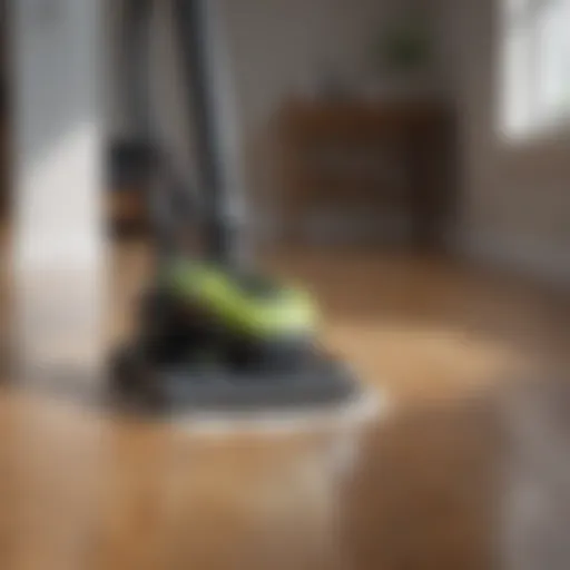 Lightweight vacuum cleaner in action on a hardwood floor