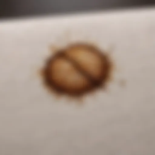 A close-up view of a coffee stain on a white fabric