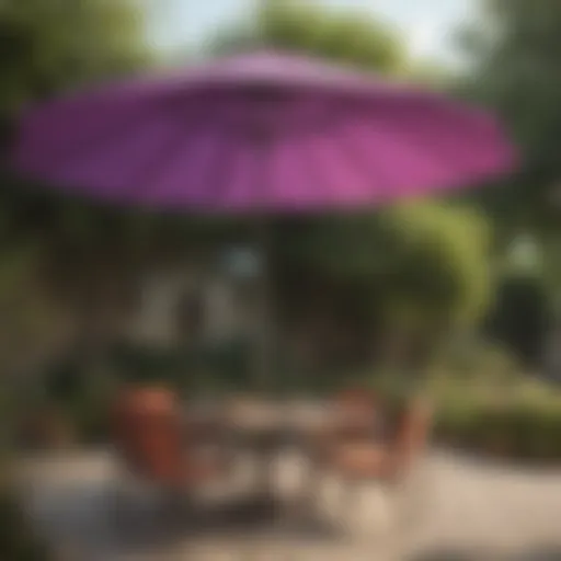 A vibrant patio umbrella showcasing fade-resistant fabric