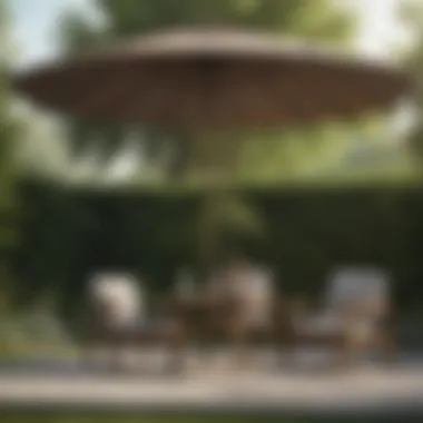 Well-Maintained Patio Umbrella in a Serene Garden A well-maintained patio umbrella in a serene garden
