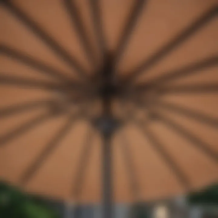 Close-up of a sturdy patio umbrella frame construction
