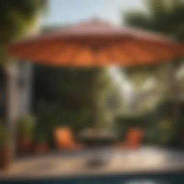 Patio Umbrella Offering UV Protection in an Outdoor Setting An outdoor setting with a patio umbrella providing UV protection