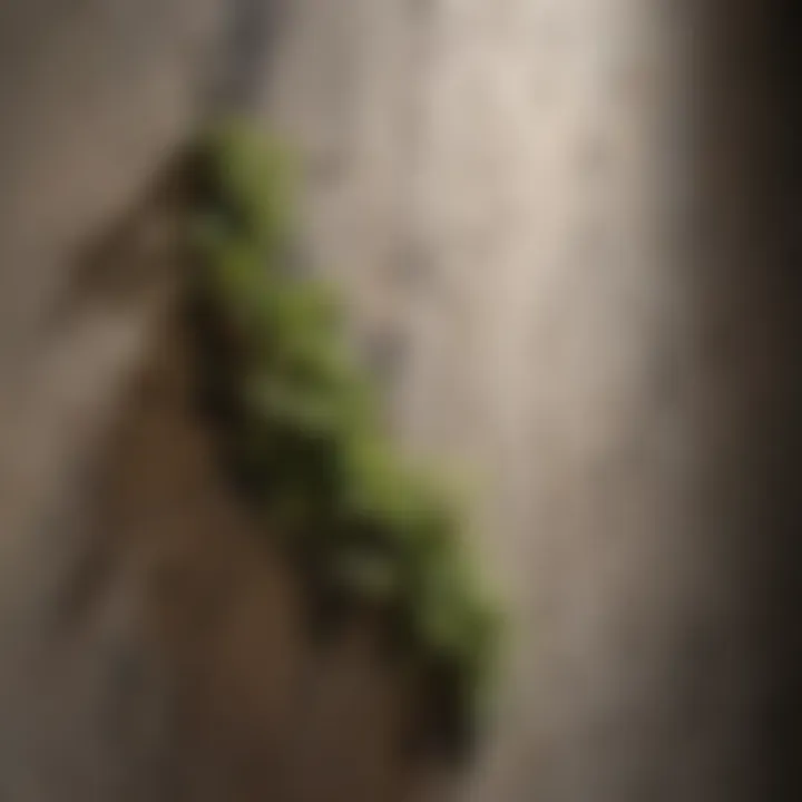 Close-up view of mold growth on a textured wall