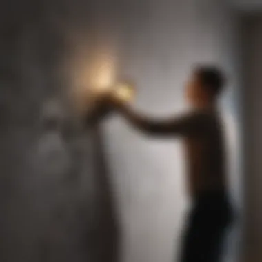Person inspecting a wall for mold with a flashlight