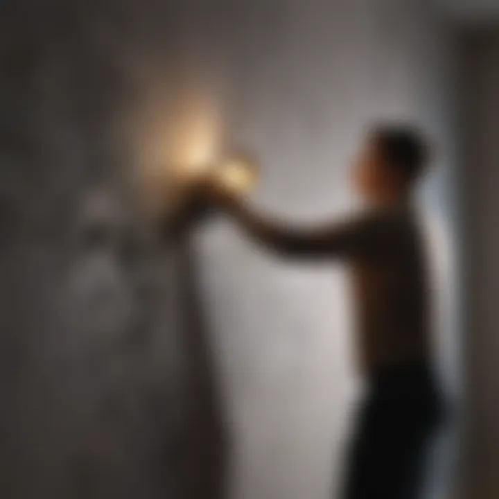 Person inspecting a wall for mold with a flashlight