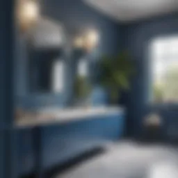 An elegant blue bathroom suite showcasing a blend of modern and classic design elements.