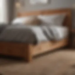 Elegant wooden bed frame showcasing natural grains