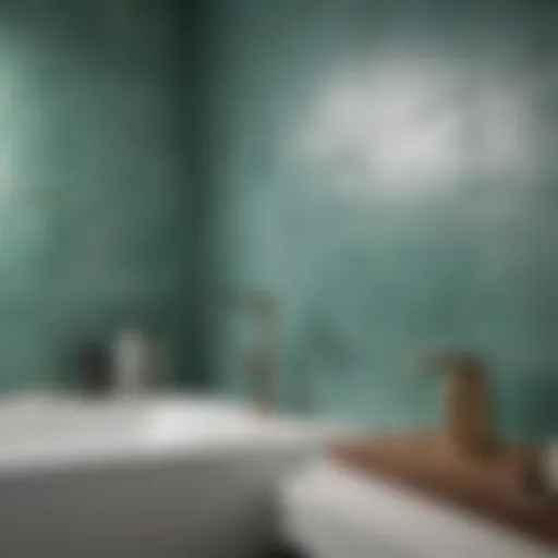 Close-up of painted bathroom tiles showcasing a fresh design