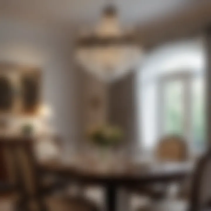 An elegant vintage chandelier hanging in a classic dining area.