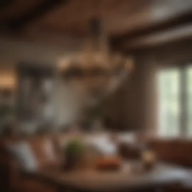 Rustic Chandelier in a Cozy Living Space Rustic chandelier adding charm to a cozy living space