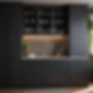 Dramatic Contrast in Cabinetry Contrasting dark and light cabinets in a stylish setup