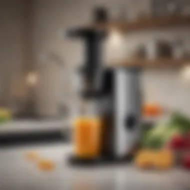 A sleek and compact budget juicer on a kitchen countertop.