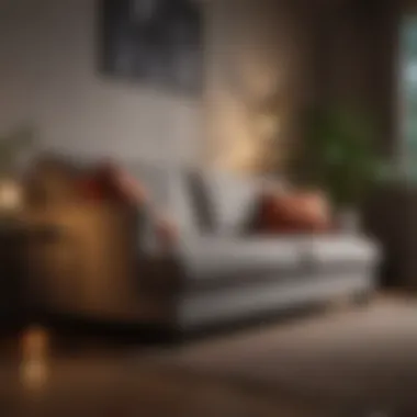 Cozy Fabric Sofa with Ambient Lighting Cozy fabric sofa paired with soft lighting for ambiance