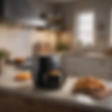 A kitchen scene with an air fryer set in a practical space.