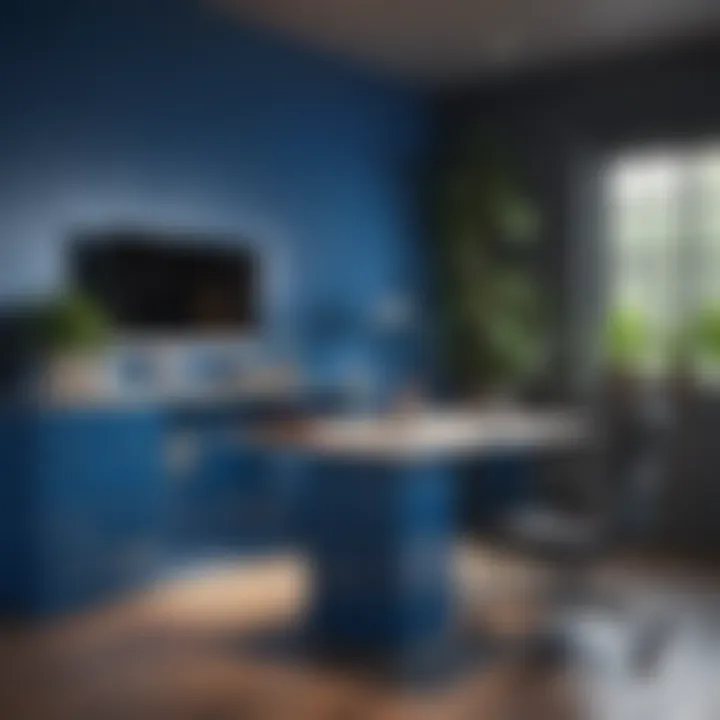 Contemporary workspace featuring vibrant blue accents