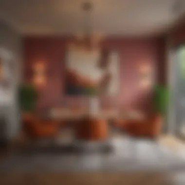 Trendy Dining Area Ambiance An inviting dining area with trendy color combinations and ambient lighting