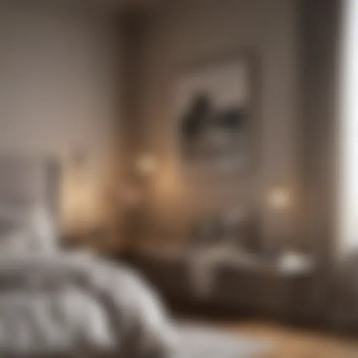 A serene bedroom featuring calming shades and elegant decor