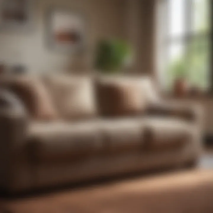 Demonstrating the proper technique for cleaning a microfiber couch.