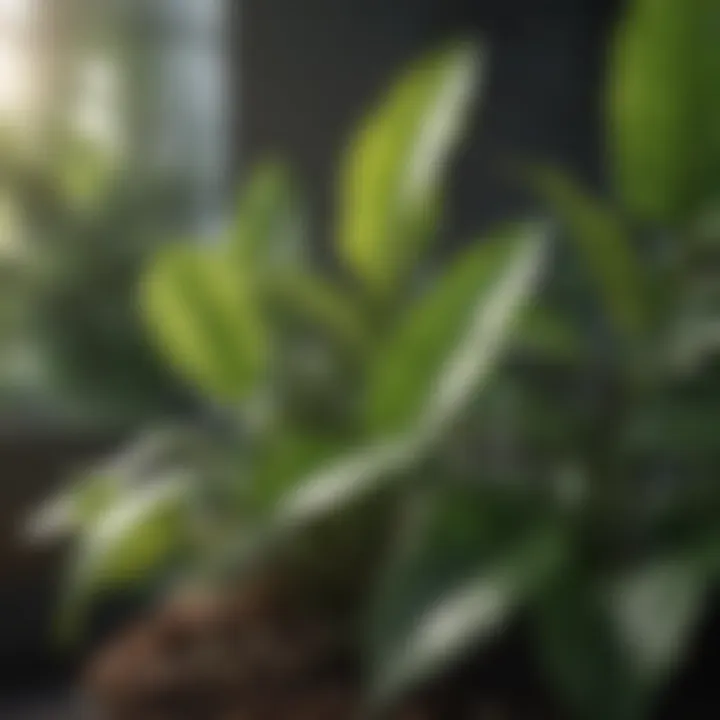 Close-up of leaves showing sunlight impact on plant health
