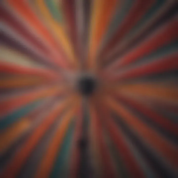 Close-up of a multi-colored striped patio umbrella showcasing intricate fabric patterns