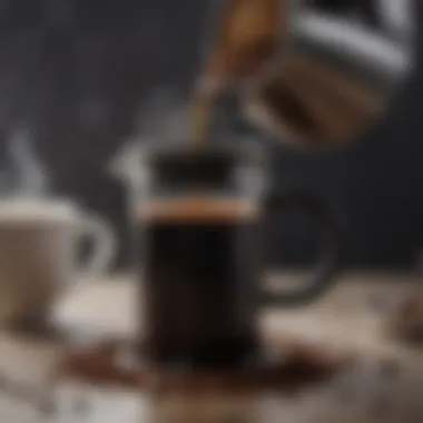 Close-up of coffee grounds being poured into a French press