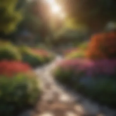 Sunlit garden filled with colorful shrubs