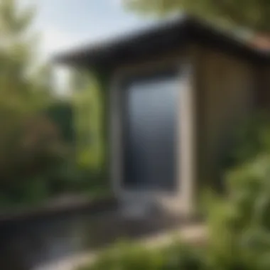 Solar Rainwater Harvesting in Garden A solar-powered rainwater harvesting system in a lush garden setting