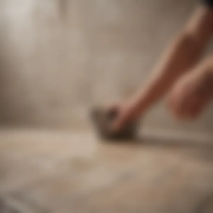 Close-up of tile being removed