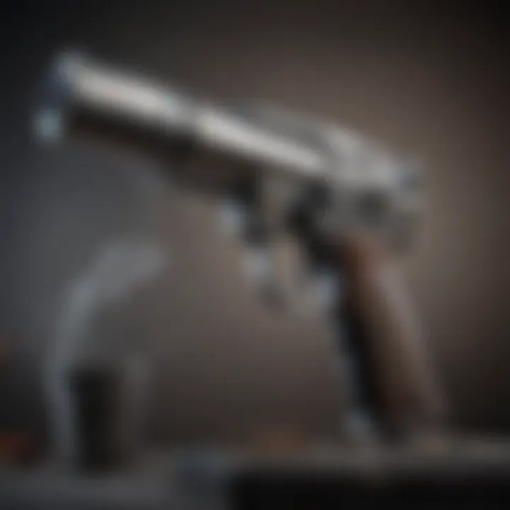 Close-up of a modern paint gun showcasing its nozzle and settings