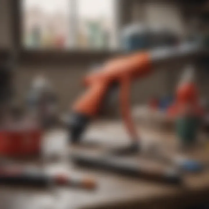 Maintenance tools and supplies for a paint gun laid out neatly